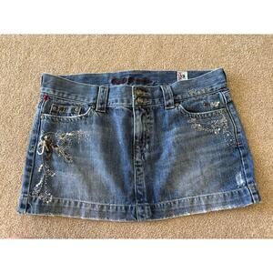 Kali Denim Jean Mini Skirt Beaded Embroidery Sequin Details Size 13